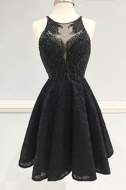 Sexy Black Lace Homecoming Dress,Short V Neck Party Dresses,Black Prom Dresses IN308