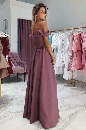 Charming A Line Off the Shoulder Spaghetti Straps Grape Long Prom Dresses INE91