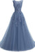 A Line Round Neck Lace Appliques Floor Length Prom Dress INR11
