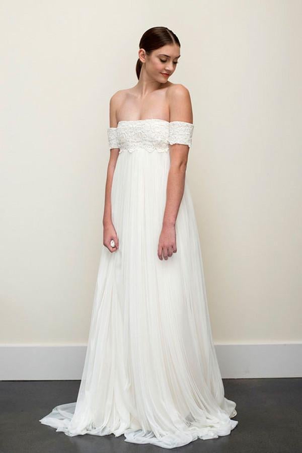 Long A-line Off-the-shoulder Backless Chiffon Wedding Dress,Sexy Wedding Gown IN536