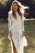 Off White Sheath Long Sleeve Backless Lace Wedding Dress,Summer Beach Wedding Dress INA54