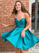 Simple A Line Short Strapless Sweetheart Neck Satin Cheap Homecoming Dresses INB69