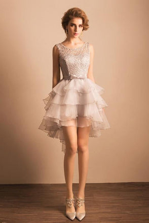 A Line Homecoming Dresses,Silver Homecoming Dress,Elegant Prom Dresses,Sexy Homecoming Dress,Short Evening Dress,Lace Prom Dress,Layered Homecoming Dresses