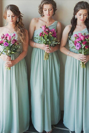 Modern A Line One Shoulder Chiffon Floor Length Bridesmaid Dress INN3