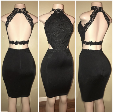 Black Lace Short Prom Dress, Tight Sexy Homecoming Dresses IND79