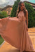 A-Line Long Floor-Length Blush Pleated Chiffon Prom Dress with Beading INK70