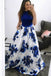 Fashion A-Line Jewel Blue Floral Long Prom Dress with Pockets INJ30