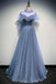 A Line High Neck Tulle Short Sleeves Prom Dress Long Evening Party Dresses INQ73