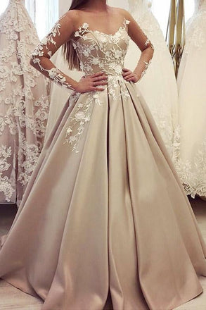 Gorgeous Bateau A Line Appliques  Prom Dress with Long Sleeves INH37