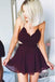 Simple A-Line Spaghetti Straps Short Burgundy Chiffon Homecoming Dress INB53