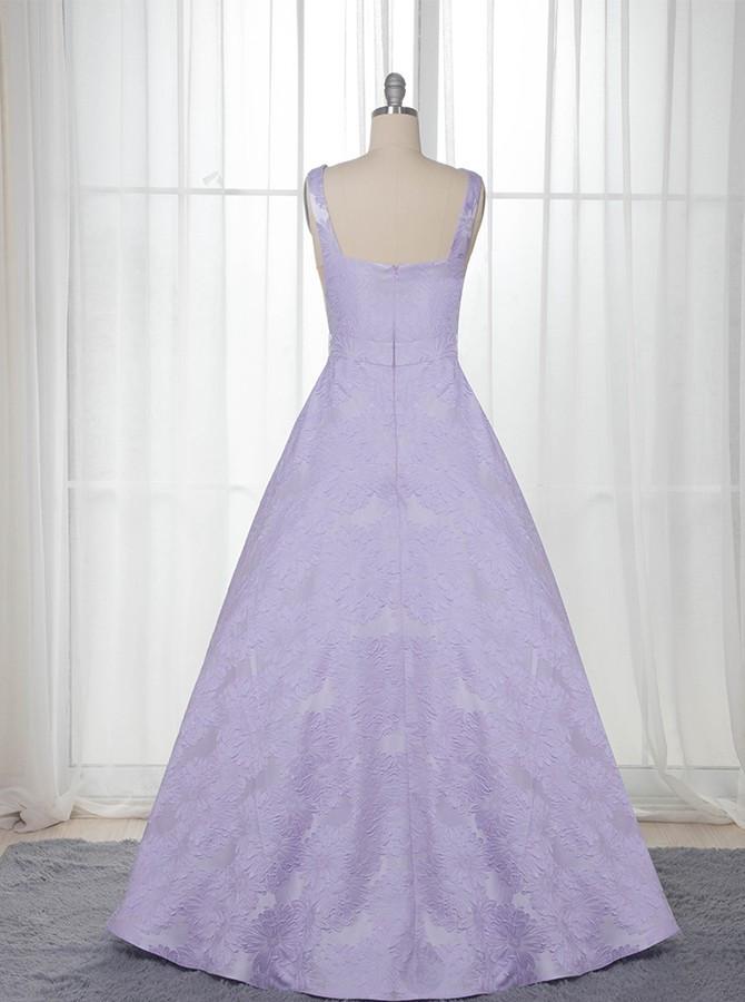 A-Line Floor-Length Lilac Printed Prom Dress, Simple Long Evening Dresses INJ12