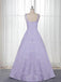 A-Line Floor-Length Lilac Printed Prom Dress, Simple Long Evening Dresses INJ12