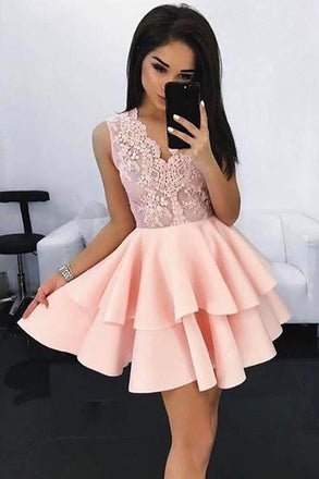 New Arrival A-Line V-Neck Short Homecoming Dress with Appliques,Graduation Dresses IN313