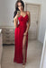 Simple Sexy Red Side Slit Spaghetti Straps Long Evening Prom Dresses IND77