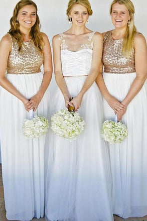 Sequins Top Off White Long Chiffon Bridesmaid Dress INM94