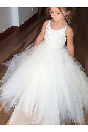 Ball Gown Round Neck Sleeveless Lace Floor-Length Tulle Flower Girl Dresses IN709