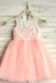 A-Line Round Neck Floor-Length Pink Flower Girl Dress with Lace INP19