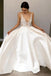 A-Line Deep V-Neck Floor-Length Satin Wedding Dresses with Lace Appliques INR42