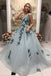 A Line V Neck Long Prom Gown With Appliques, Formal Evening Dress INL31