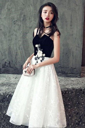 Elegant Black and White Short A Line Lace Homecoming Dresses IND39