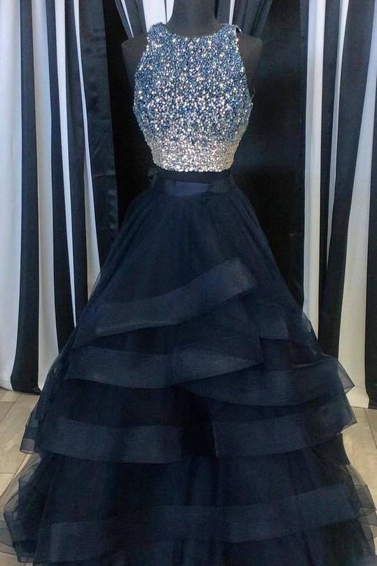 Scoop Neck Tulle Crystals Women Charming Layer Prom Dresses For Woman IN623