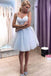 Light Blue Sweetheart Straps Appliques Tulle Short Homecoming Dress INB55
