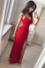 Simple Sexy Red Side Slit Spaghetti Straps Long Evening Prom Dresses IND77