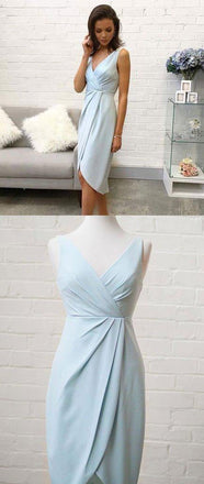 Elegant V Neck Sleeveless Light Blue Short Homecoming Dress,Cocktail Dresses INC43