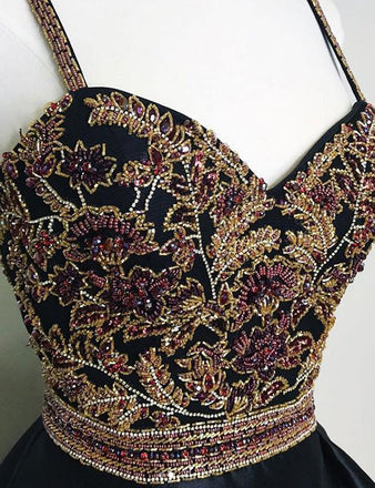 New Arrival Black Spaghetti Straps A Line Beading Homecoming Dresses INO58